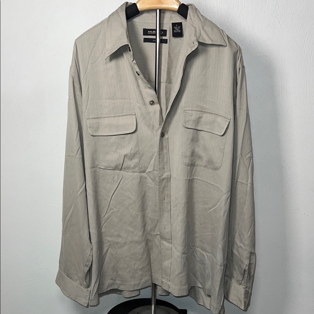 Murano Light olive green Casual Button up 100%silk shirt